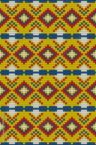 A vibrant yellow knitted yarn pattern in a contemporary ethnic vertical design.