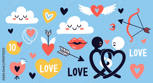 Cartoon Love Icons and Symbols Collection.