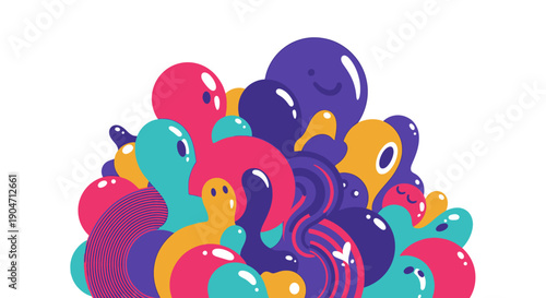 Colorful Cartoon Characters and Shapes Cluster.