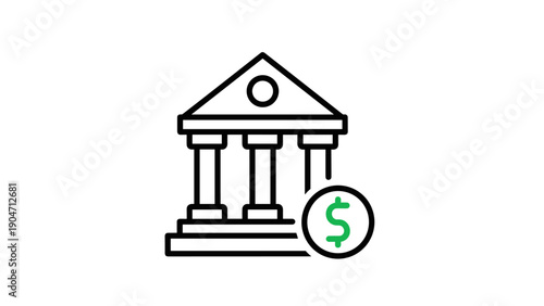 Bank Building Icon with Dollar Sign