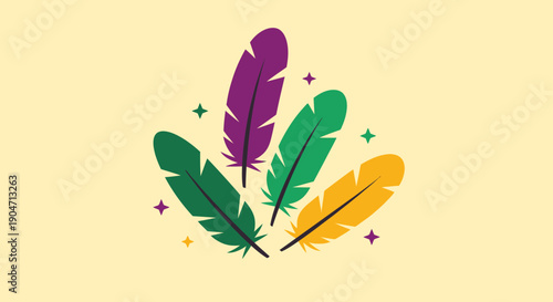 Colorful Feathers Illustration with Decorative Elements.