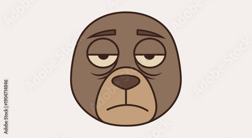 Cartoon bear's weary face with sleepy eyes, conveying exhaustion and tiredness