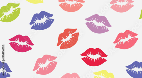 Colorful Lipstick Prints on White Background.