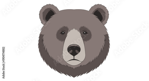 Detailed Vector Illustration of a Bear Head in Muted Brown Tones, a Front-Facing Animal Design Perfect for Logo, Mascot, or Wildlife Icon Projects and Nature-Themed Graphics