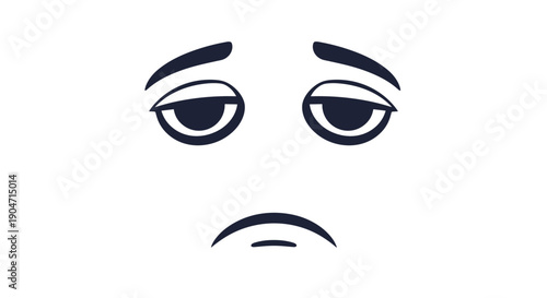 A simple stylized vector illustration depicting a sad cartoon face with droopy eyes and a downturned mouth, effectively conveying feelings of disappointment, weariness, or general unhappiness