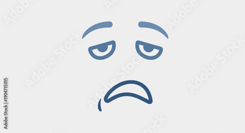 Blue cartoon sad face with drooping eyes and open mouth on a light gray background, conveying a sense of weariness or disappointment