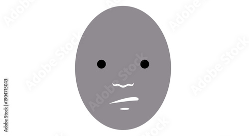 Abstract Minimalist Gray Oval Face Illustration with Simple Dot Eyes and a Wavy Line Mouth, Representing a Neutral or Slightly Bewildered Human Emotion in a Modern Graphic Style