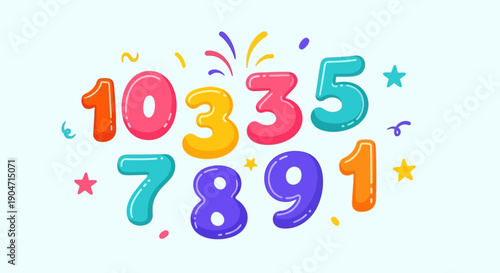 Colorful Numbers and Confetti Celebration.