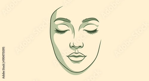 Minimalist line art drawing of a serene female face with closed eyes and softly parted lips, evoking tranquility and beauty