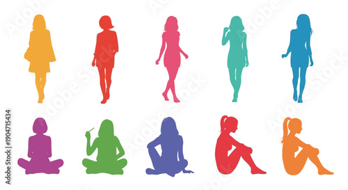 Colorful Silhouettes of Women in Various Poses.