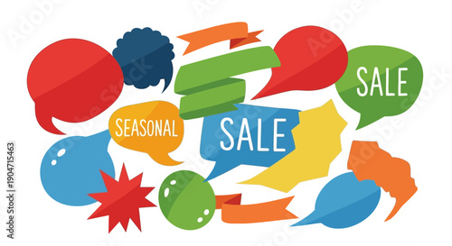 Colorful Speech Bubbles with Sale Text.
