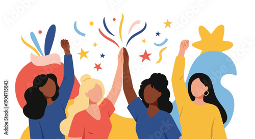 Diverse Women Celebrating Together with Confetti.