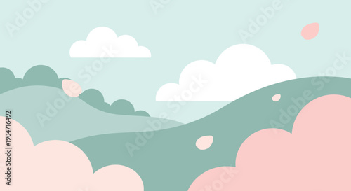 Soft Pink White Clouds in Sky.