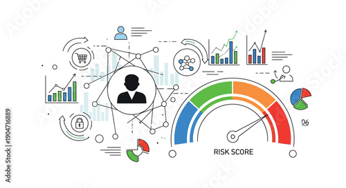Vector risk assessment infographic with gauge meter and business icons, for presentation or report