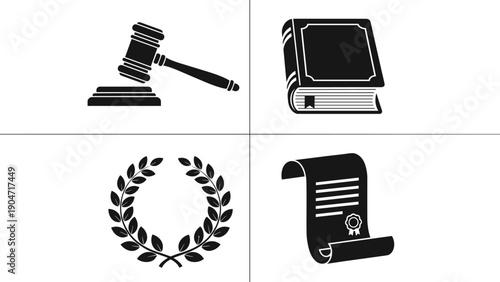 Legal Symbols - Gavel Book Laurel Wreath Scroll