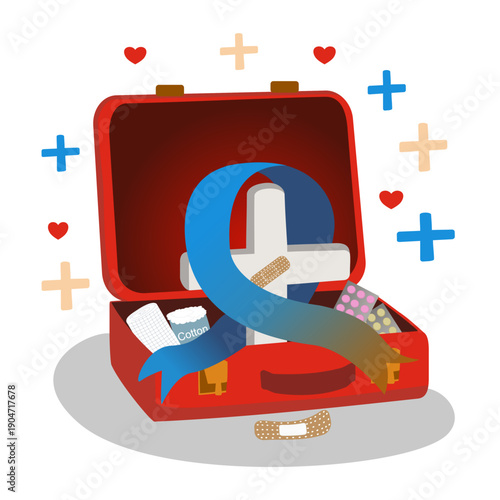 First Aid Kit with Medical Supplies, Healthcare and Emergency Support Concept Vector Illustration