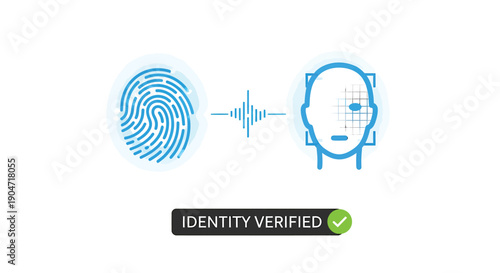 Biometric authentication, fingerprint scan and face recognition, identity verified, vector illustration for website, app, or presentation