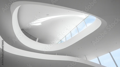 White curved architecture with skylight and windows