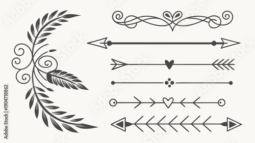 Collection of hand drawn vintage decorative dividers and floral elements for design