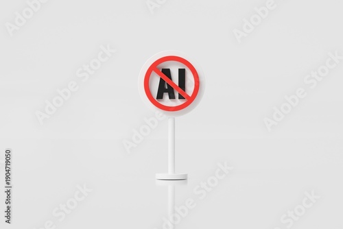 3d no ai sign icon. ai restriction concept. minimal cartoon prohibition symbol road sign for policy compliance. isolated on white transparent background. 3d render.
