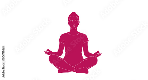 Pink Yoga Pose Vector Illustration. Meditating Woman in Padmasana Lotus Position Icon for Mindfulness, Inner Peace, and Wellness.