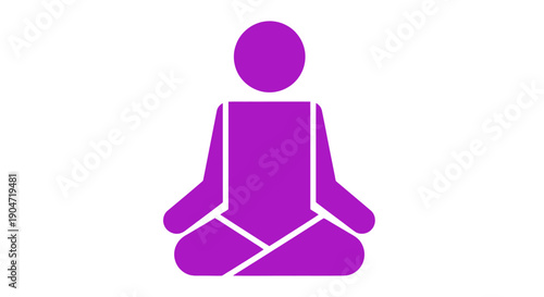 Purple Meditation Icon: Simple Graphic of Person in Lotus Position for Yoga, Spirituality, and Stress Relief