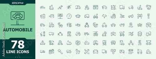 Automobile icon set. Engine line icon set. It contains symbols to auto parts, part, car, engine, service and more. Pictogram and infographic.