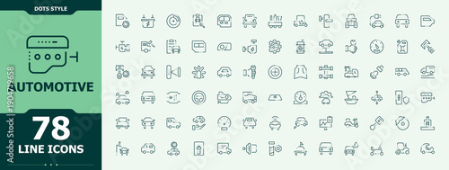 Set of Automotive line icon. Included car, part, vehicle, engine, parts, element and more. Minimalist vector collections. Engine icon set. Editable stroke collections.
