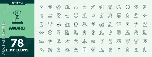 Award icon set. Outline icons collection. Includes symbols for trophy, reward, badge, win, cup. Editable vector illustration. Championship icon set.