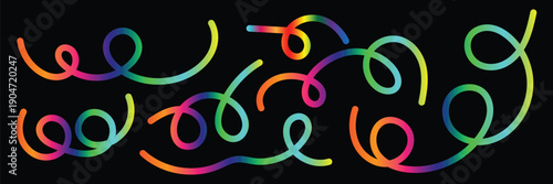 Dynamic abstract pattern of colorful glowing light trails on a black background