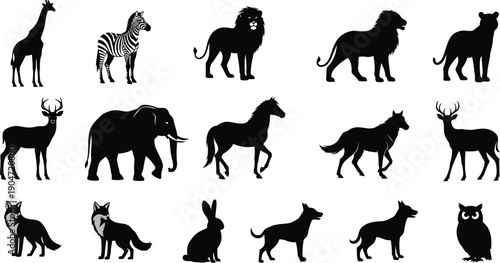 Collection of animal silhouettes featuring various species