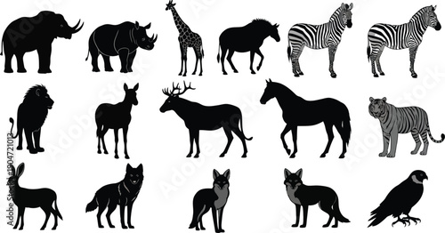 Collection of animal silhouettes featuring various species