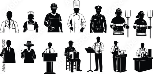 Silhouette of various professions and occupations