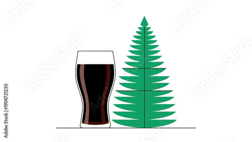 Craft Beer Stout Glass and Geometric Pine Tree Illustration. Vector Icon for Brewery Logo Design, Natural Brewing, and Beverage Concepts
