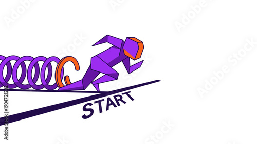 Dynamic Origami Runner at Start Line with Spring Coil Propulsion