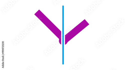 Abstract Letter Y Logo Design. Minimalist V Shape Geometry with Central Blue Axis. Violet and Cyan Icon Vector.
