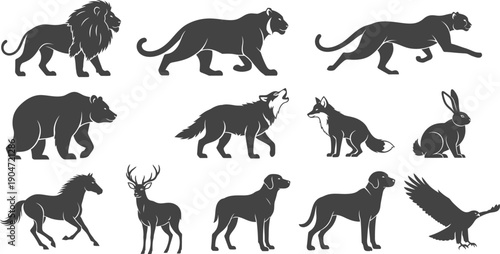 Silhouettes of various wild animals