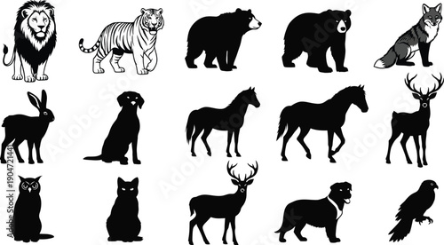 Collection of 14 animal silhouettes