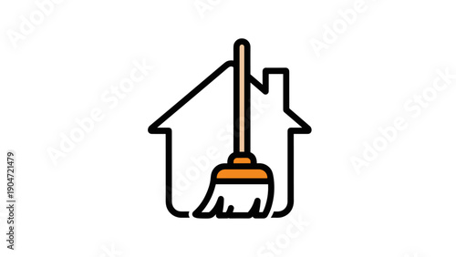 House Cleaning Icon With Broom