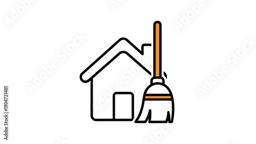 Clean House Icon Broom and House Symbol
