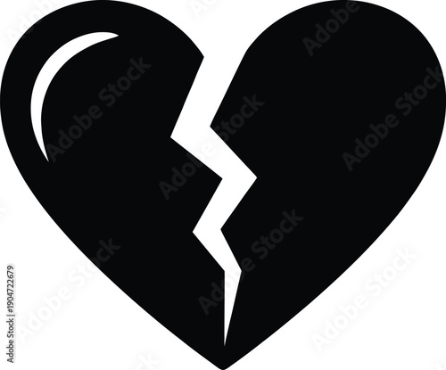 A broken heart symbol in black and white represents sadness and loss