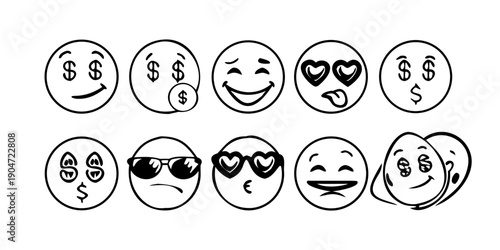 Assorted emoticons representing various facial expressions and emotions Vector