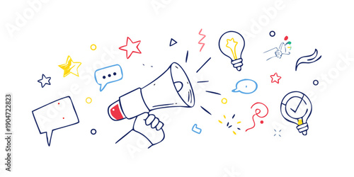 Illustration of various communication and idea sharing elements Vector