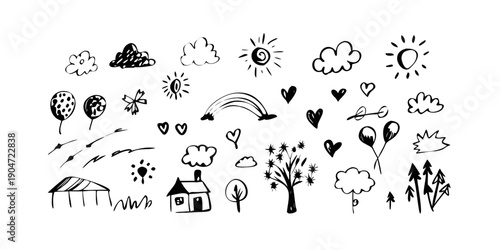 A diverse collection of various weather and nature symbols and icons. Vector