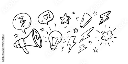 A collection of diverse speech bubbles and symbols representing communication and ideas. Vector