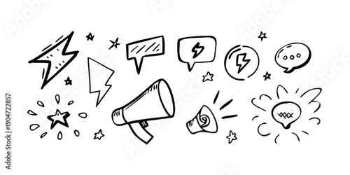 Illustration of various communication symbols and icons. Vector