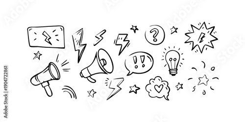 A variety of icons representing different aspects of brainstorming and creativity. Vector