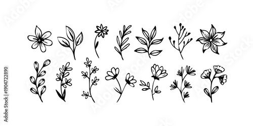Intricate black and white floral designs with a vintage aesthetic. Vector