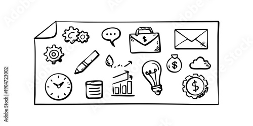 A diverse collection of icons representing various aspects of business and communication. Vector