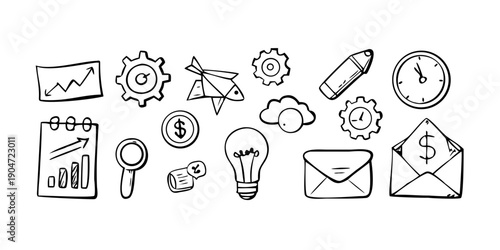 A collection of icons representing various business and productivity concepts. Vector